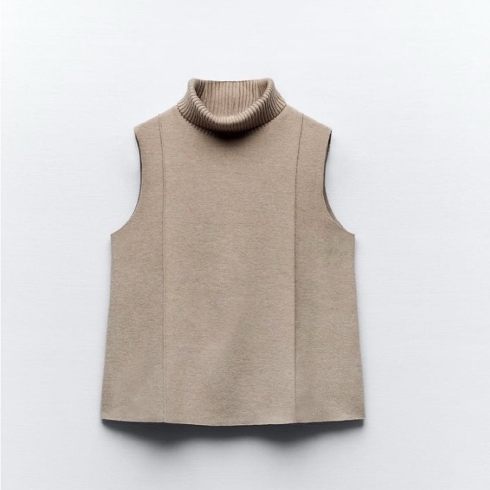 Zara Tan Sleeveless Turtleneck Sweater